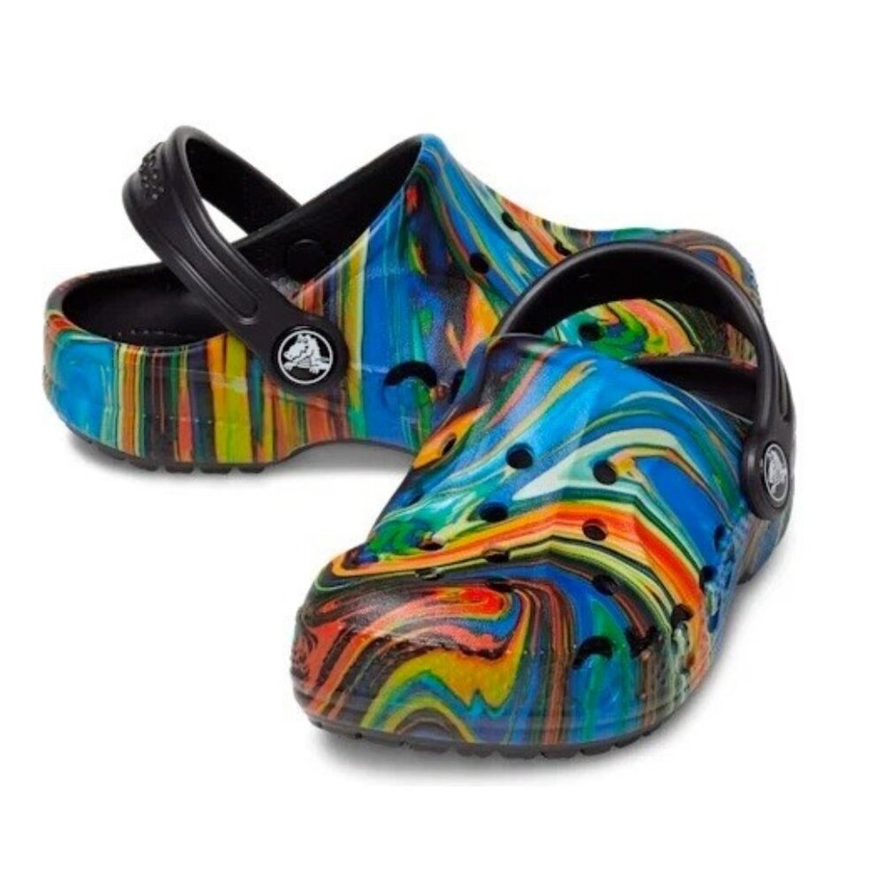 Crocs Baya Unisex Kids Multi-Colored Graphic Printed T-Back Clog SZ 4